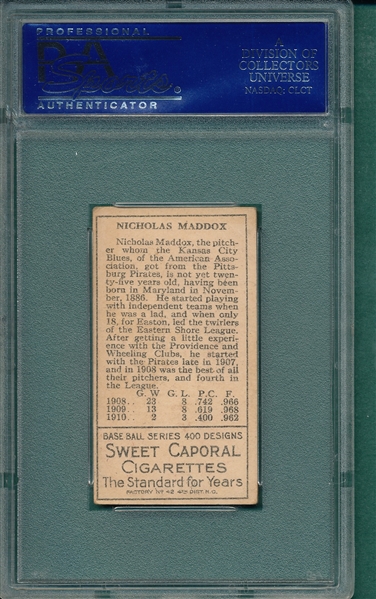 1911 T205 Maddox Sweet Caporal Cigarettes PSA 4