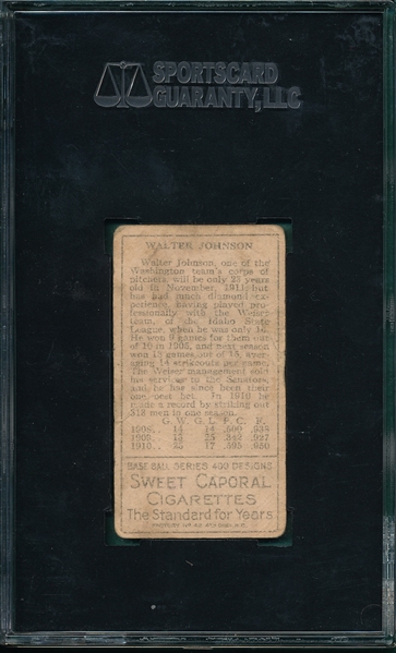 1911 T205 Johnson Sweet Caporal Cigarettes SGC 10
