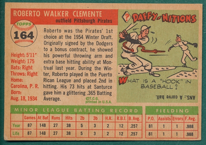 1955 Topps #164 Roberto Clemente *Rookie*