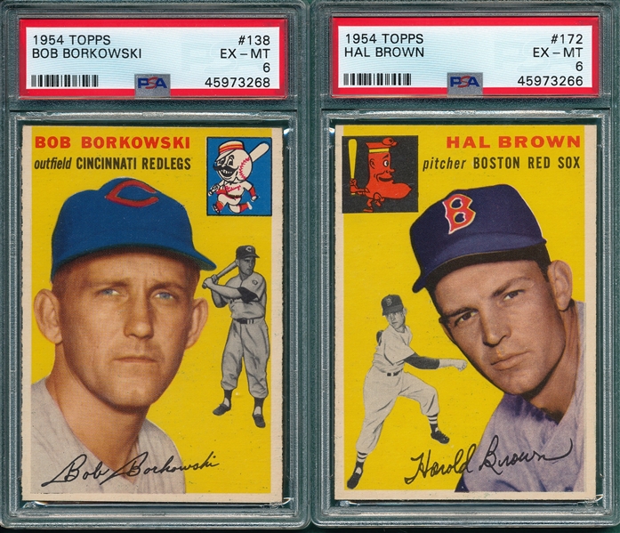 1954 Topps #138 Borkowski & #172 Brown, Lot of (2), PSA 6