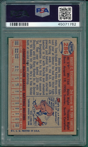 1957 Topps #286 Bobby Richardson PSA 7 *SP* *Rookie*