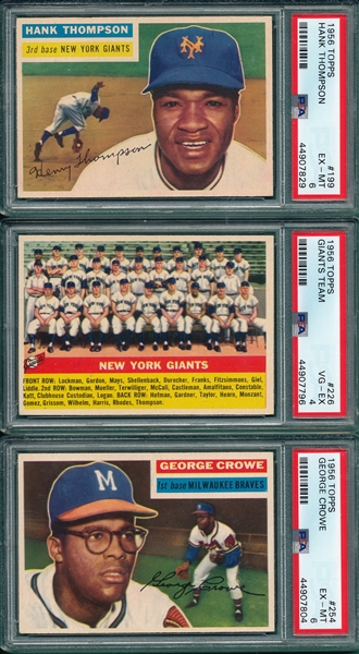 1956 Topps #199 Thompson, #226 Giants & #254 Crowe, Lot of (3), PSA 