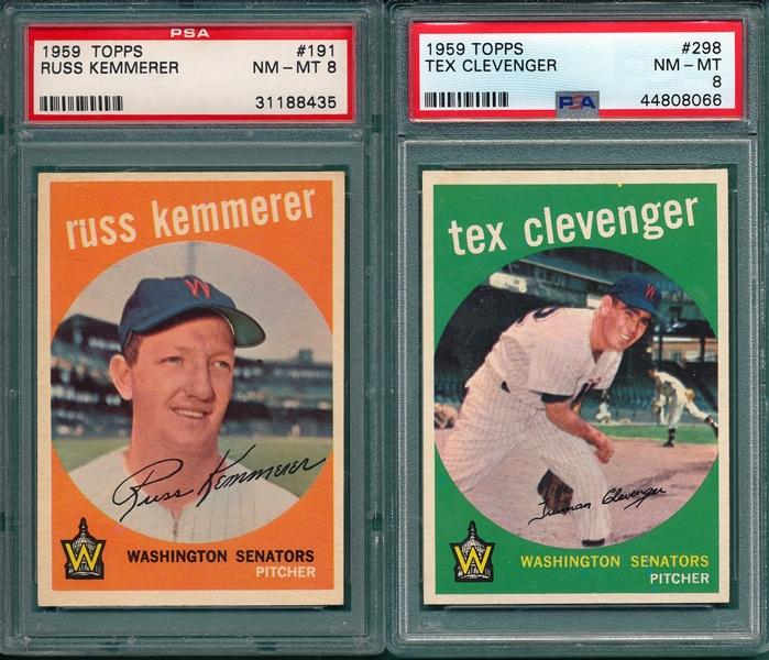 1959 Topps #191 Kemmerer & #298 Clevenger, Lot of (2), PSA 8 