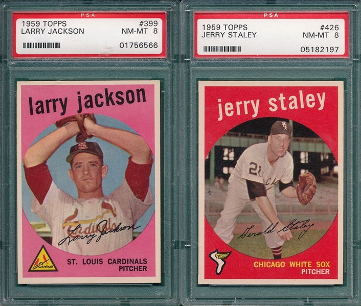 1959 Topps #399 Jackson & #426 Staley, Lot of (2), PSA 8 