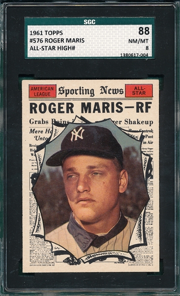 1961 Topps #576 Roger Maris, AS, SGC 88