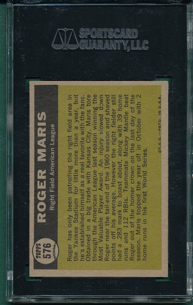 1961 Topps #576 Roger Maris, AS, SGC 88