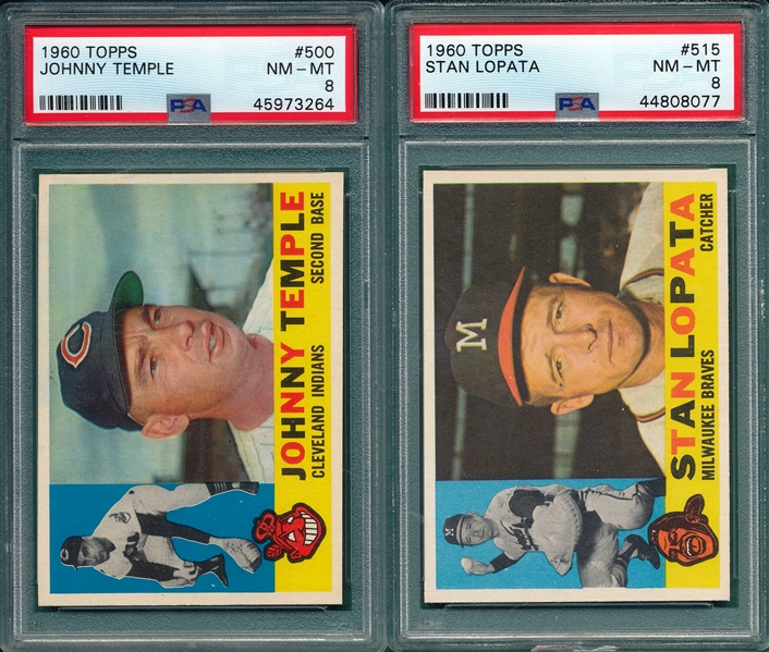 1960 Topps #500 Temple & #515 Lopata, Lot of (2) PSA 8
