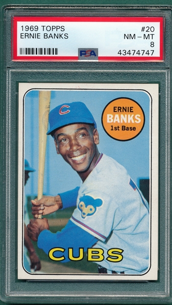 1969 Topps #20 Ernie Banks PSA 8