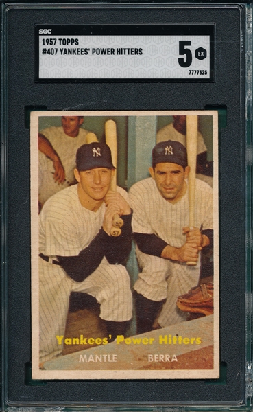 1957 Topps #407 Yankees Power Hitters W/ Berra & Mantle, SGC 5