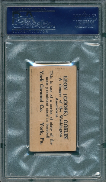 1927 E210-1 #49 Goose Goslin, York Caramel Co. PSA 3