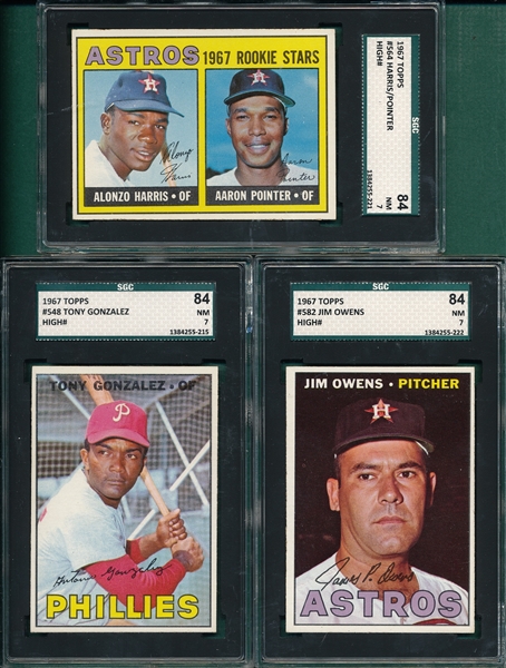 1967 Topps #548 Gonzalez, #564 Astros Rookies & #582 Owens, Lot of (3), SGC 84 * Hi #*