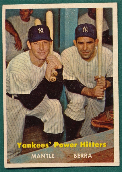 1957 Topps #407 Yankee Power Hitters W/ Berra & Mantle