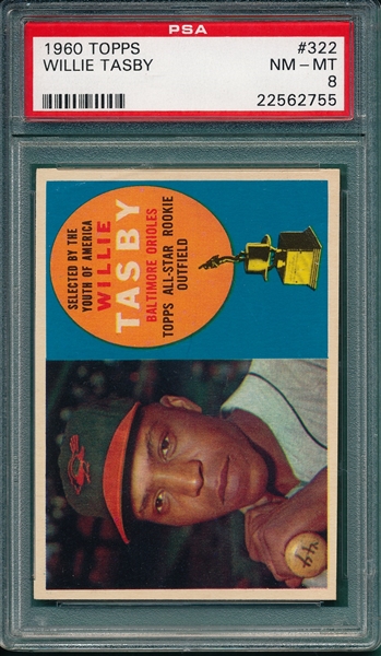 1960 Topps #322 Willie Tasby PSA 8 *Trophy Rookie*