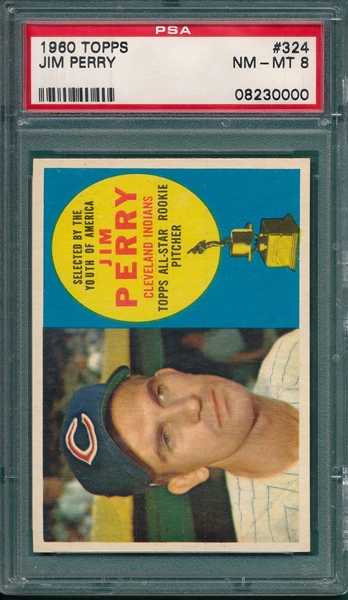 1960 Topps #324 Jim Perry PSA 8 *Trophy Rookie*