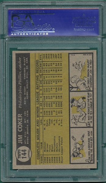 1961 Topps #144 Jim Coker PSA 9 *Trophy Rookie* *MINT*