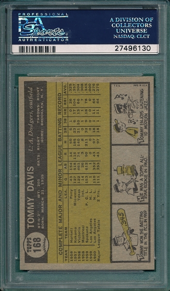 1961 Topps #168 Tommy Davis PSA 9 *Trophy Rookie* *MINT*