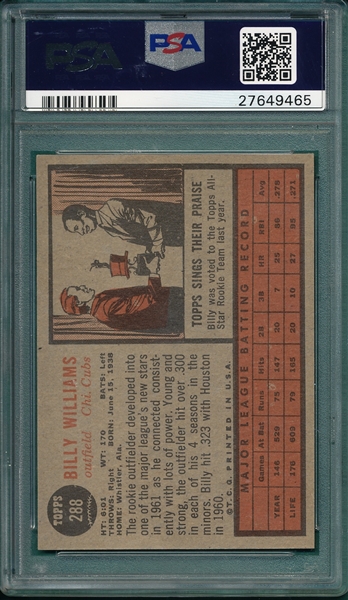 1962 Topps #288 Billy Williams PSA 7 *Trophy Rookie* 