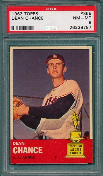 1963 Topps #355 Dean Chance PSA 8 *Trophy Rookie* 