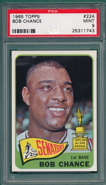 1965 Topps #224 Bob Chance PSA 9 *Trophy Rookie* *MINT*