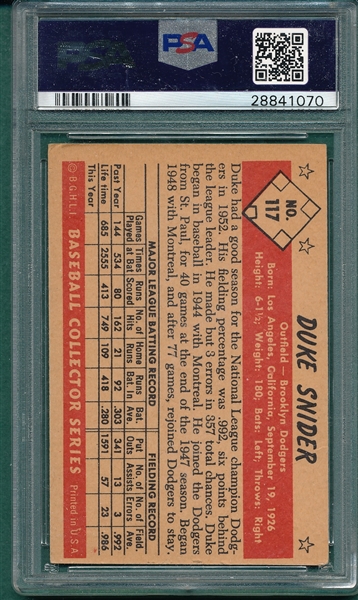1953 Bowman #117 Duke Snider PSA 4