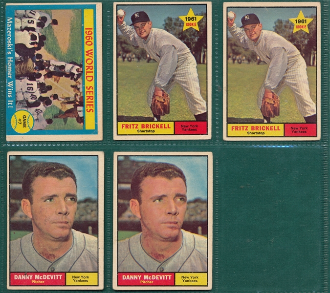 1961 Topps Lot of (32) Yankees W/ #307 Mantle WS