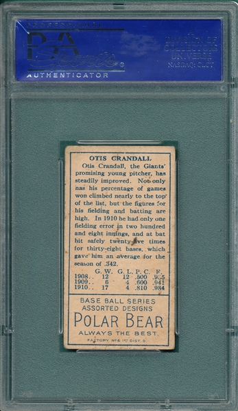 1911 T205 Crandall Polar Bear, T Crossed, PSA 4
