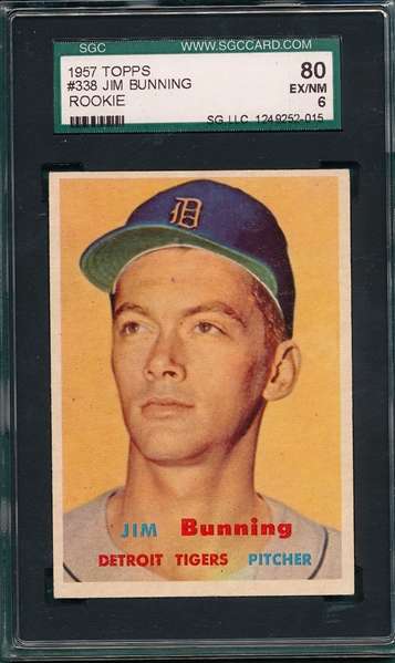1957 Topps #338 Jim Bunning SGC 80 *Rookie*