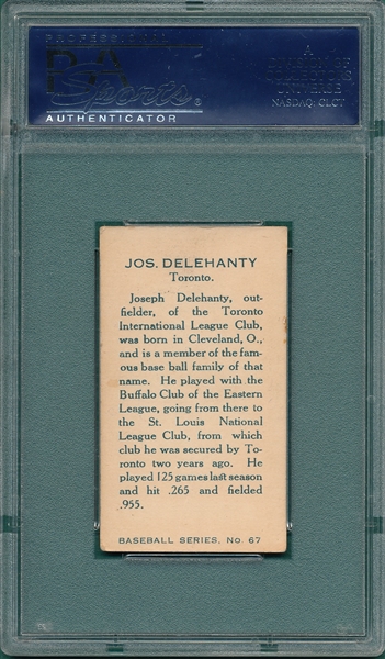 1912 C46 #67 Joe Delehanty Imperial Tobacco PSA 4.5