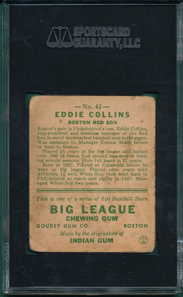 1933 Goudey #42 Eddie Collins SGC 30