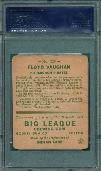1933 Goudey #229 Floyd Vaughan PSA 1