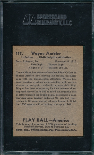 1939 Play Ball #117 Wayne Ambler SGC 84 *Hi #*