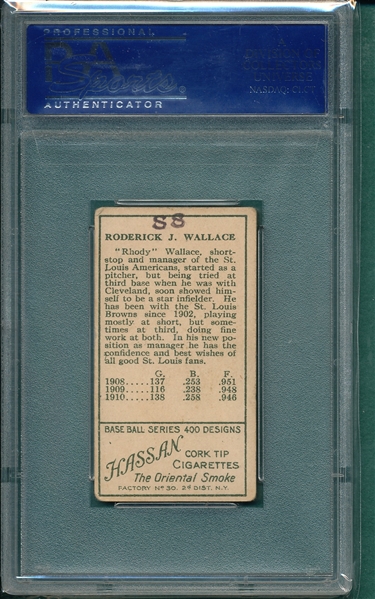 1911 T205 Wallace, No Cap, One Line 1910, Hassan Cigarettes PSA 3 (MK)