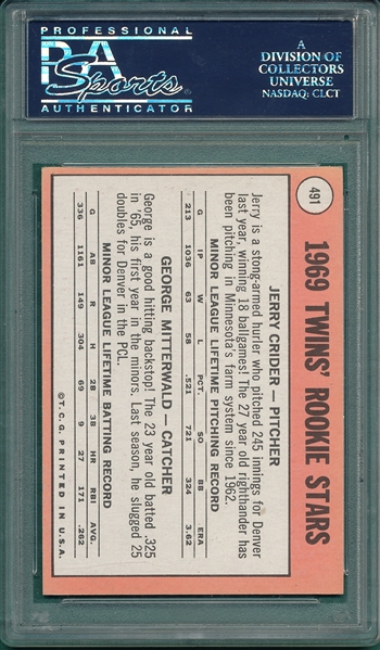 1969 Topps #491 Twins Rookies PSA 7 *White Names*