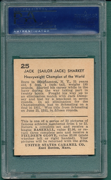1932 U. S. Caramel #25 Jack Sharkey PSA 6