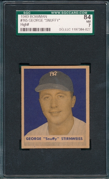 1949 Bowman #165 George Stirnweiss SGC 84 *Hi #*