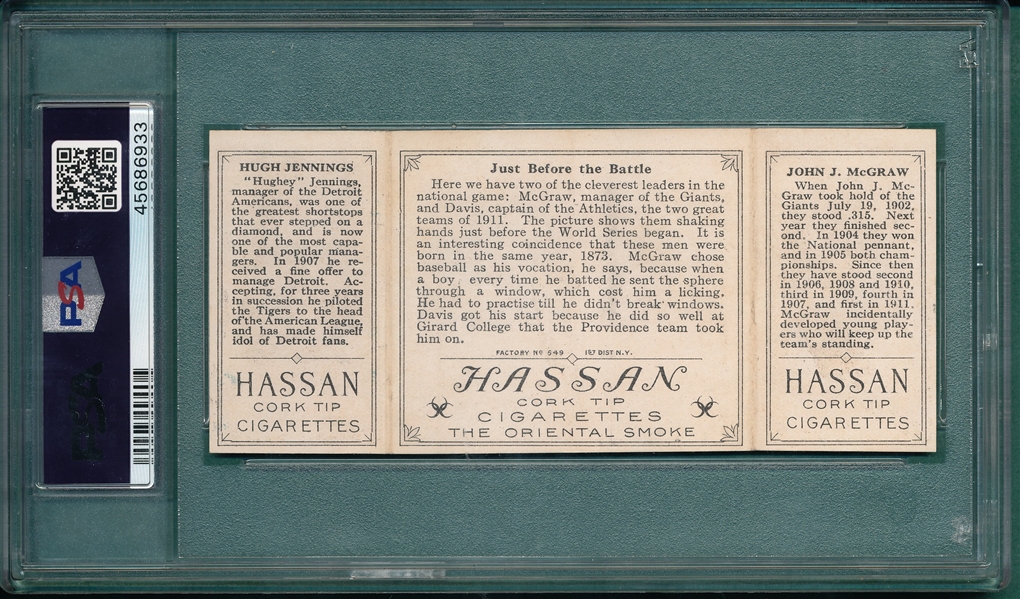1912 T202 Just Before the Battle McGraw/Jennings, Hassan Cigarettes, PSA 5