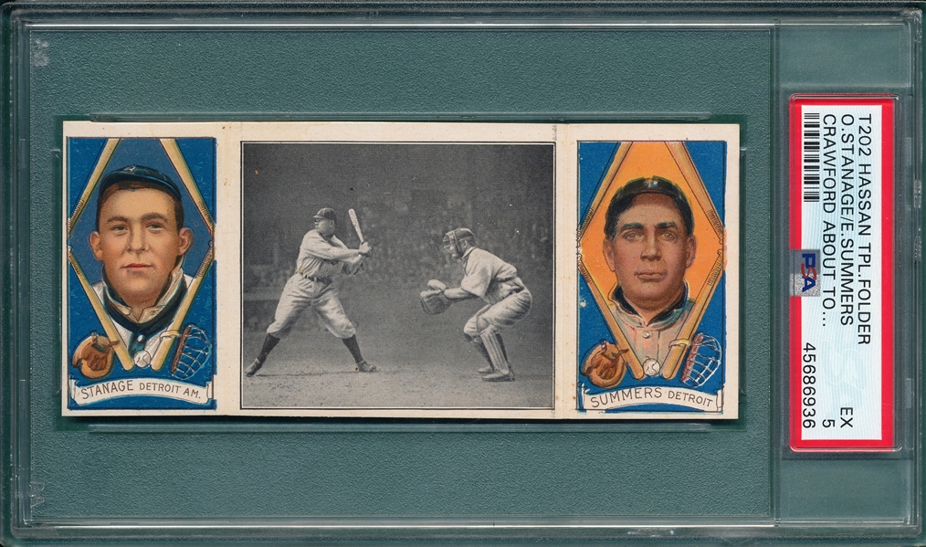 1912 T202 Crawford About To Smash One, Stanage/Summers, Hassan Cigarettes, PSA 5