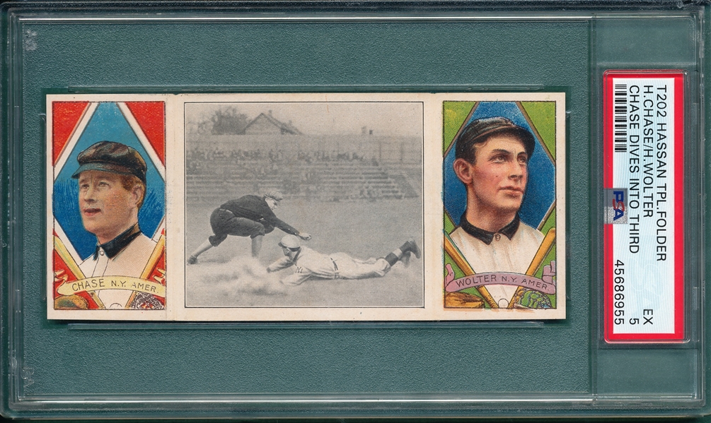 1912 T202 Chase Dives Into Third, Chase/Wolter, Hassan Cigarettes, PSA 5
