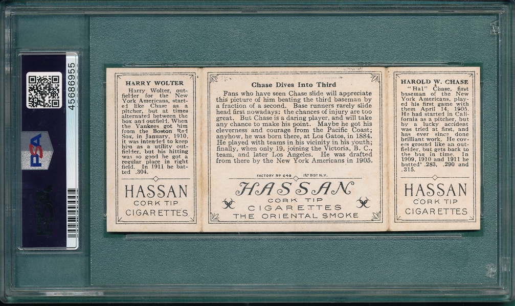 1912 T202 Chase Dives Into Third, Chase/Wolter, Hassan Cigarettes, PSA 5