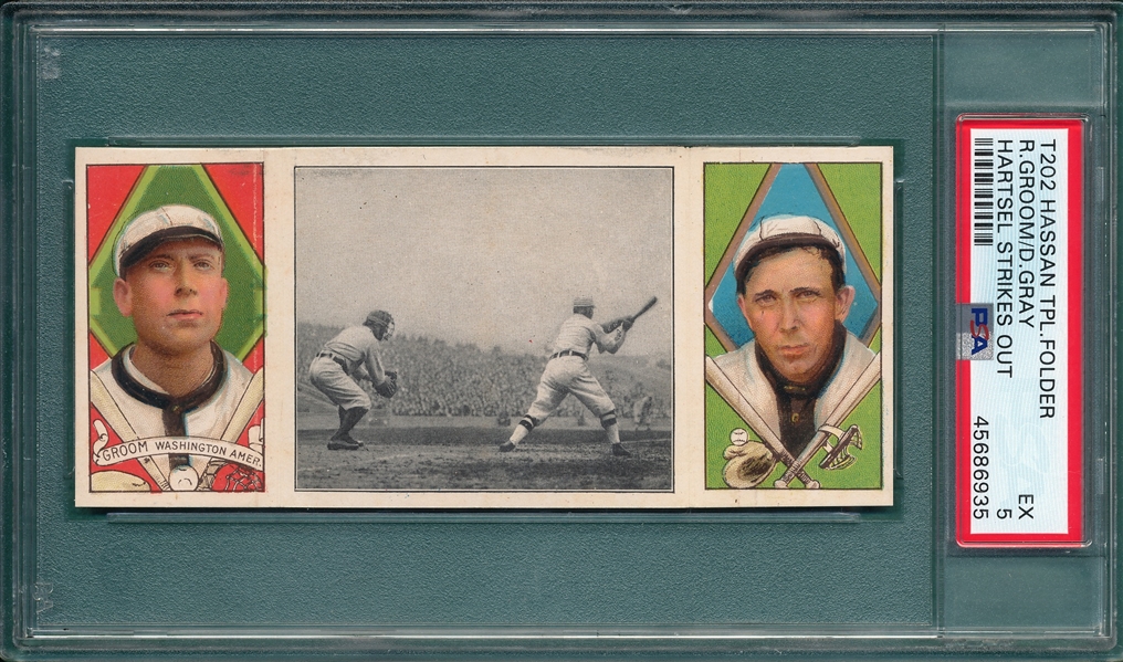 1912 T202 Hartsel Strikes Out, Groom/Gray, Hassan Cigarettes, PSA 5