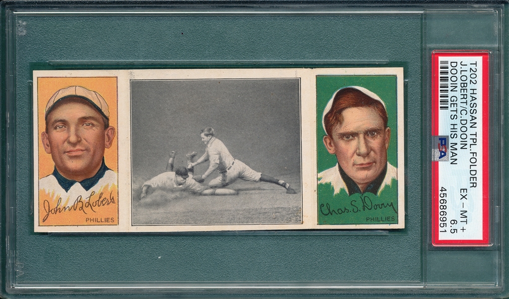 1912 T202 Dooin Gets His Man, Lobert/Dooin, Hassan Cigarettes, PSA 6.5