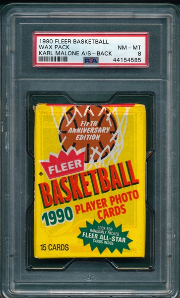 1990 Fleer Basketball Unopened Wax Pack W/ Karl Malone AS On Back, PSA 8