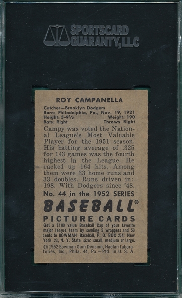 1952 Bowman #44 Roy Campanella SGC 60
