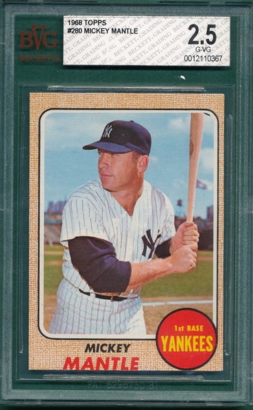 1968 Topps #280 Mickey Mantle BVG 2.5