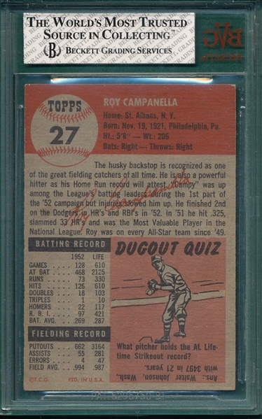 1953 Topps #27 Roy Campanella BVG 5.5