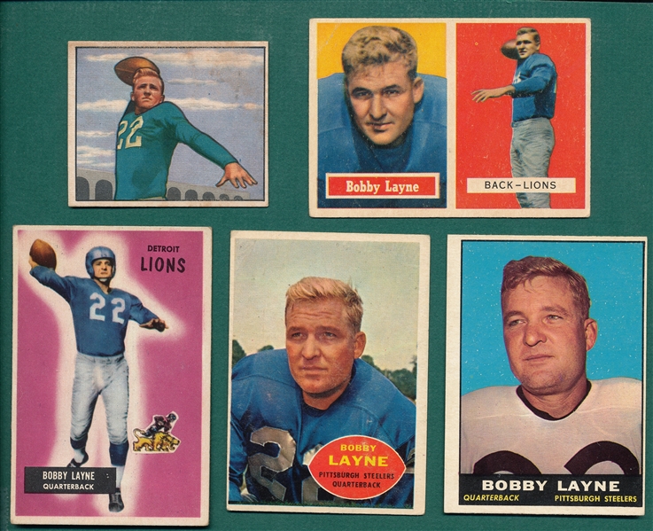 1950-61 Topps/Bowman Football Lot of (5) Bobby Layne