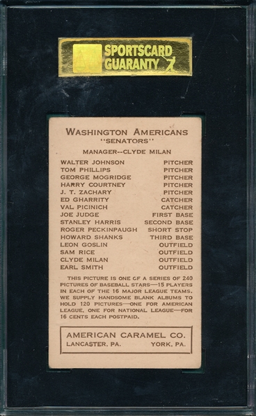 1922 E120 Peckinpaugh American Caramel Co. SGC 60