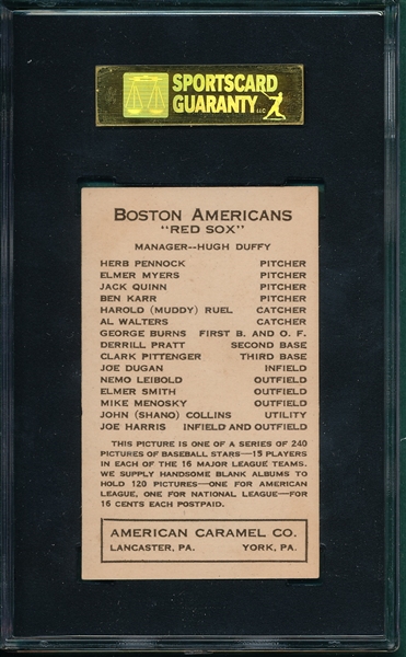 1922 E120 Pennock American Caramel Co. SGC 80 *None Higher*