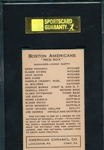1922 E120 Quinn American Caramel Co. SGC 84 *Only One Higher*
