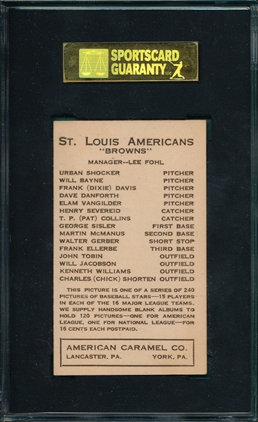 1922 E120 Shocker American Caramel Co. SGC 84 *Highest Graded*